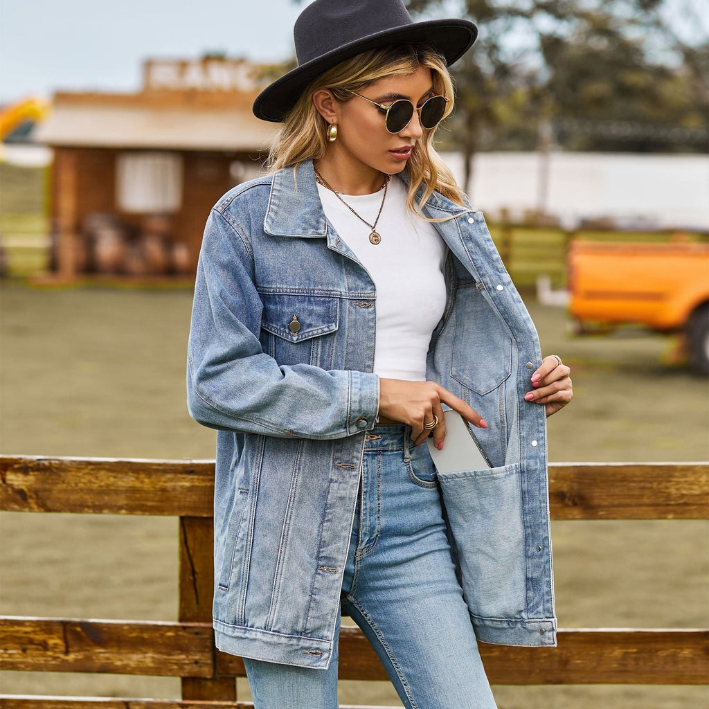 SUENTA Damen Jeansjacke – Denim Jacke mit Knopfverschluss Party