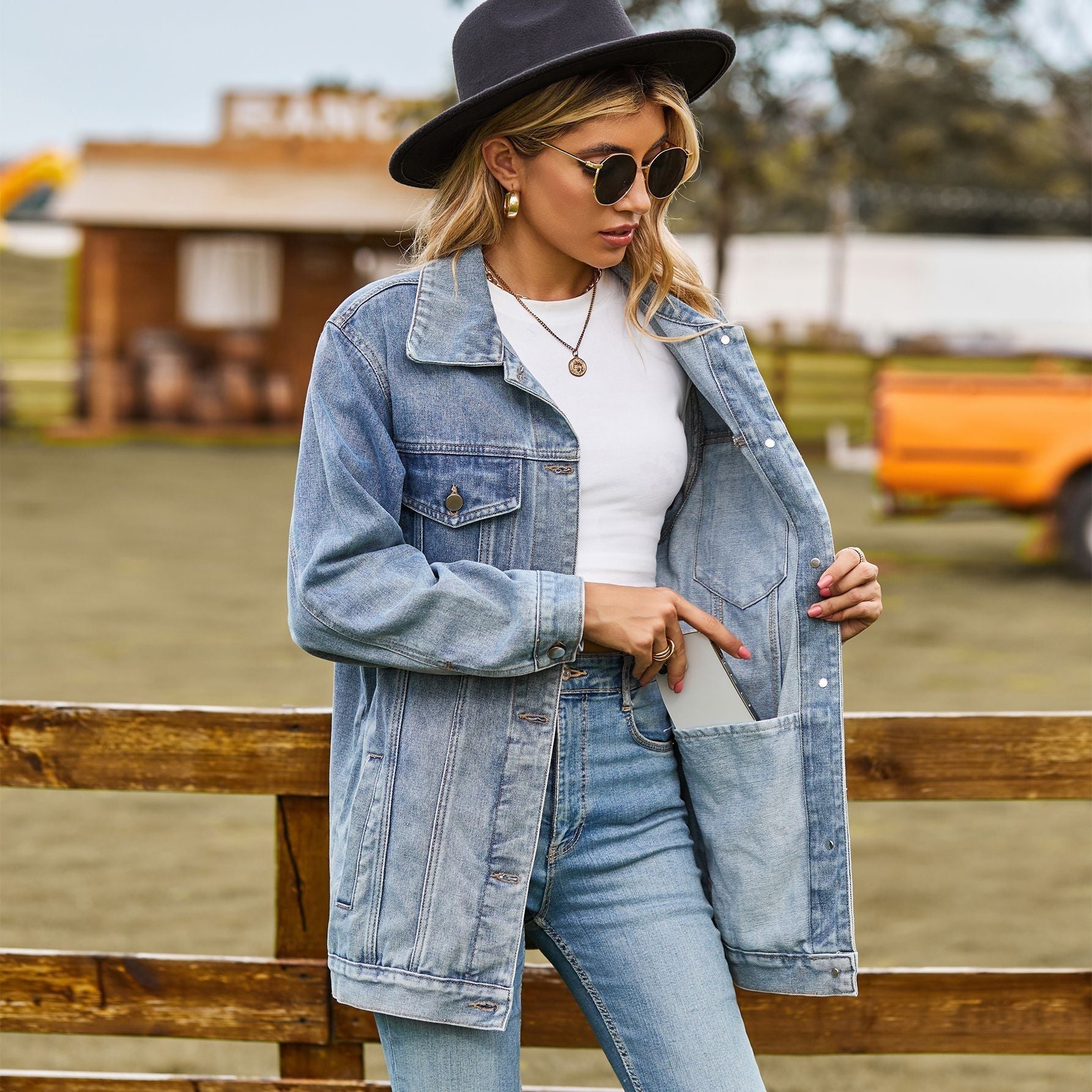 SUENTA Damen Jeansjacke – Denim Jacke mit Knopfverschluss Party