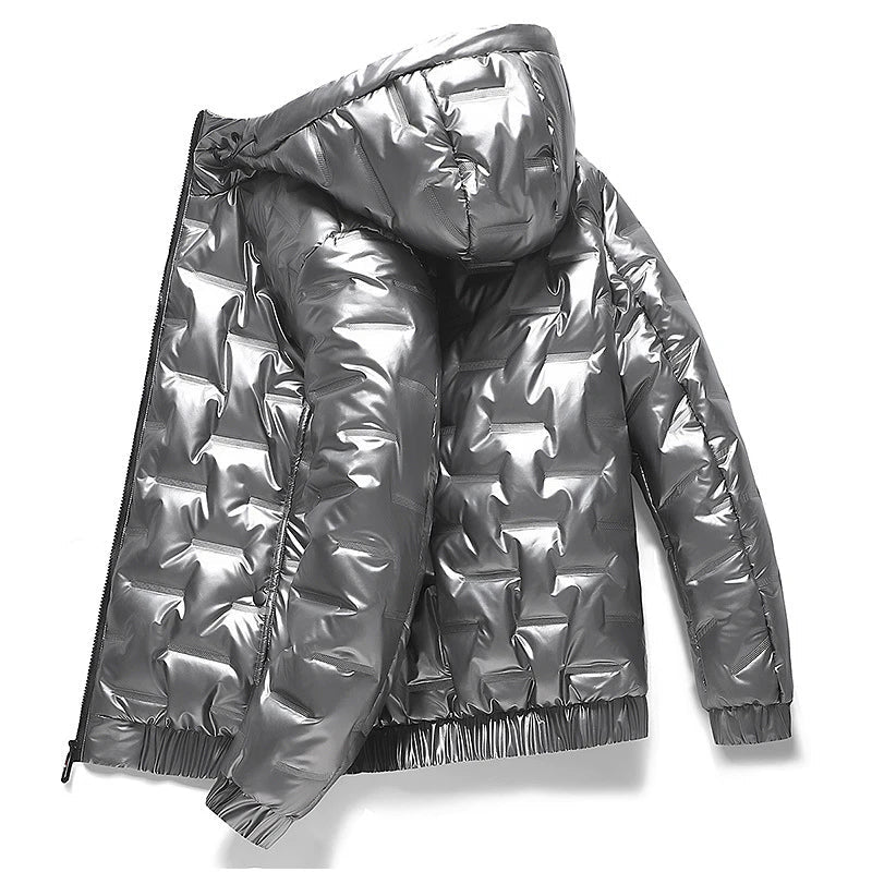 SUENTA Skijacke Für Herren Modisch Langarm Klares Design Kalte Tage Kapuze Silber