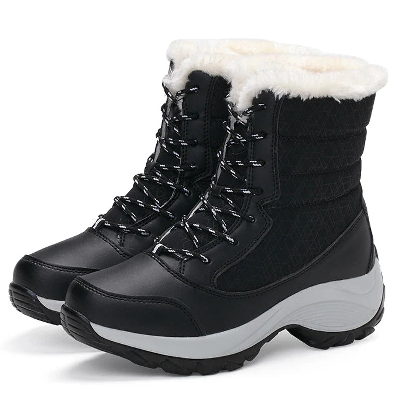 SUENTA Damen Plateau-Schneestiefel Schnürung Hohe Sohle Winteralltag - Winterstiefel Schwarz