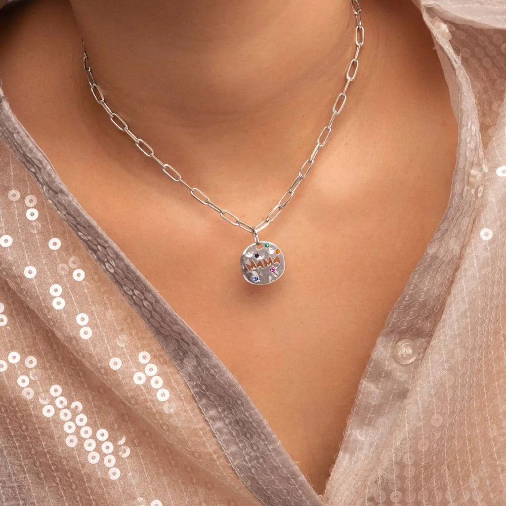 SUENTA Mother's Day MAMA Necklace Gift - Irregular Circular Guardian Pendant in Waterproof Stainless Steel, Dainty Mom Jewelry Gift for Women