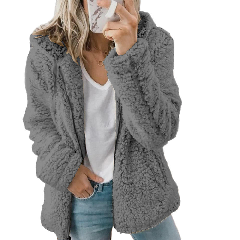 SUENTA Damen Lässiges Kapuze Jacke Warme Lockeren Passform - Winterjacke Damen Grau