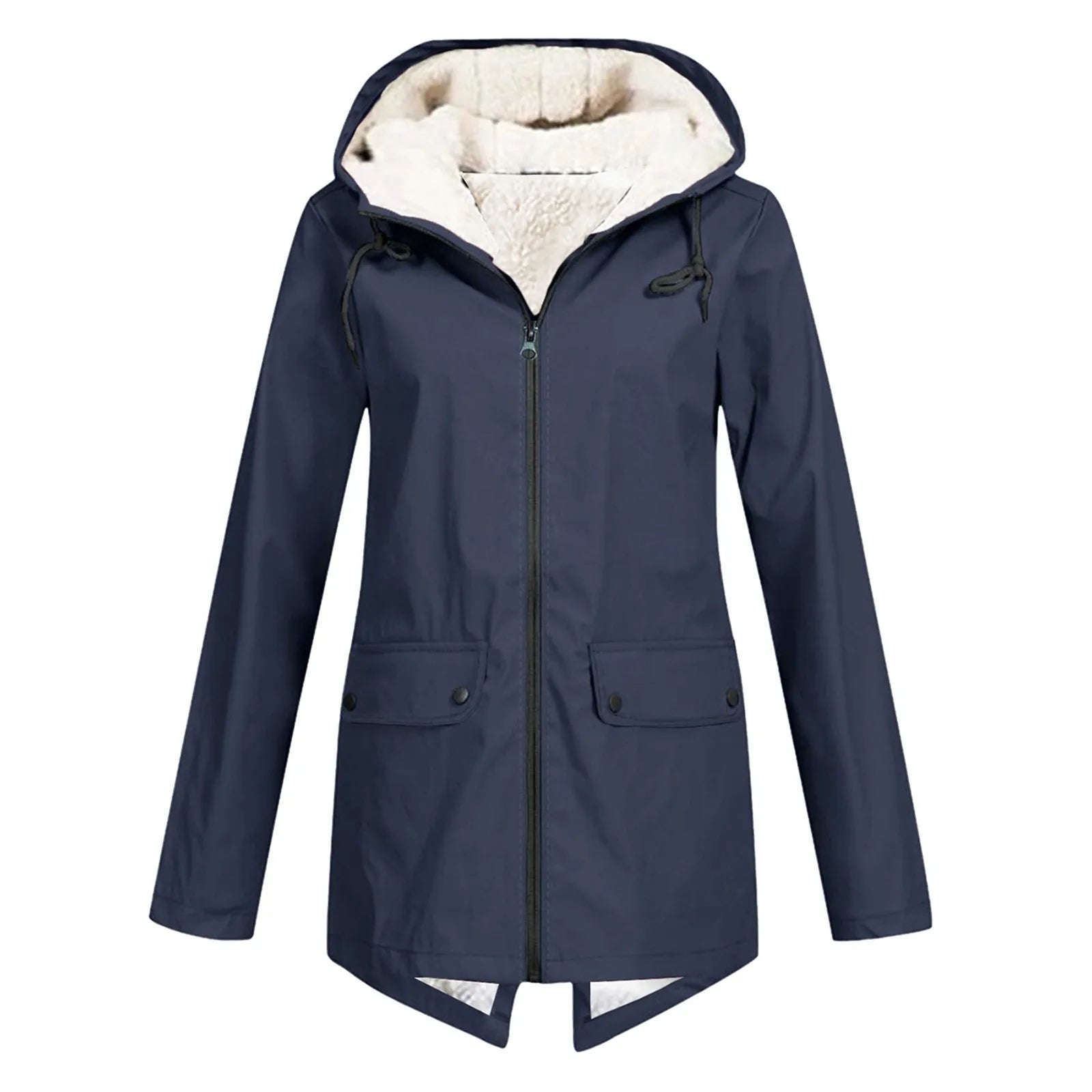SUENTA Damen Winter Wasserdichter Trenchcoat Mit Kapuze Taschen Marineblau