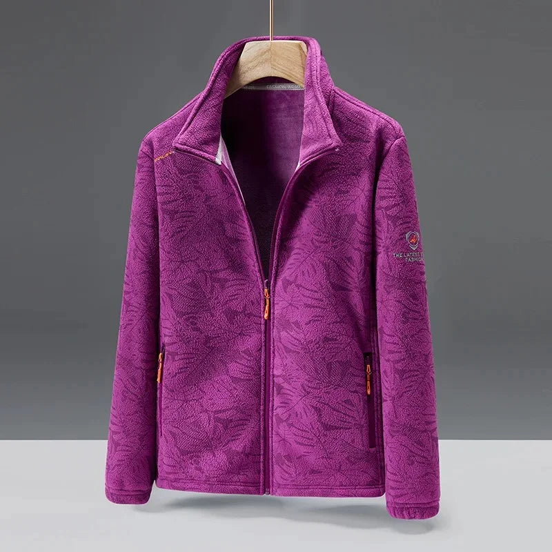 SUENTA Unisex Modische Fleece Jacke Warme Alltag Büro Freizeit Dunkelviolett (Damen)