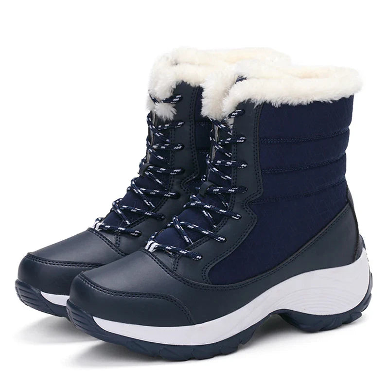 SUENTA Damen Plateau-Schneestiefel Schnürung Hohe Sohle Winteralltag - Winterstiefel Blau
