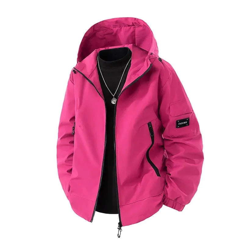SUENTA Herren Winter Skijacke Mit Kapuze Übergröß Lockere Passform Rosa
