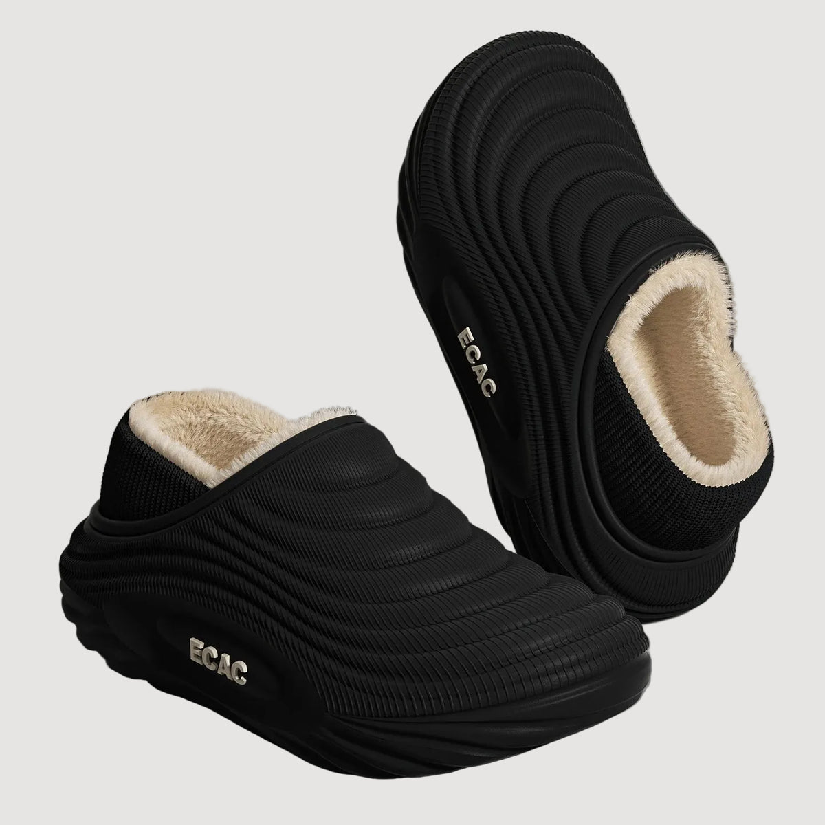 SUENTA Waterproof Cotton Slippers for Couples - Warm Winter House Shoes with Thick Fleece Lining & Non-Slip Waterproof Sole for Men & Women black