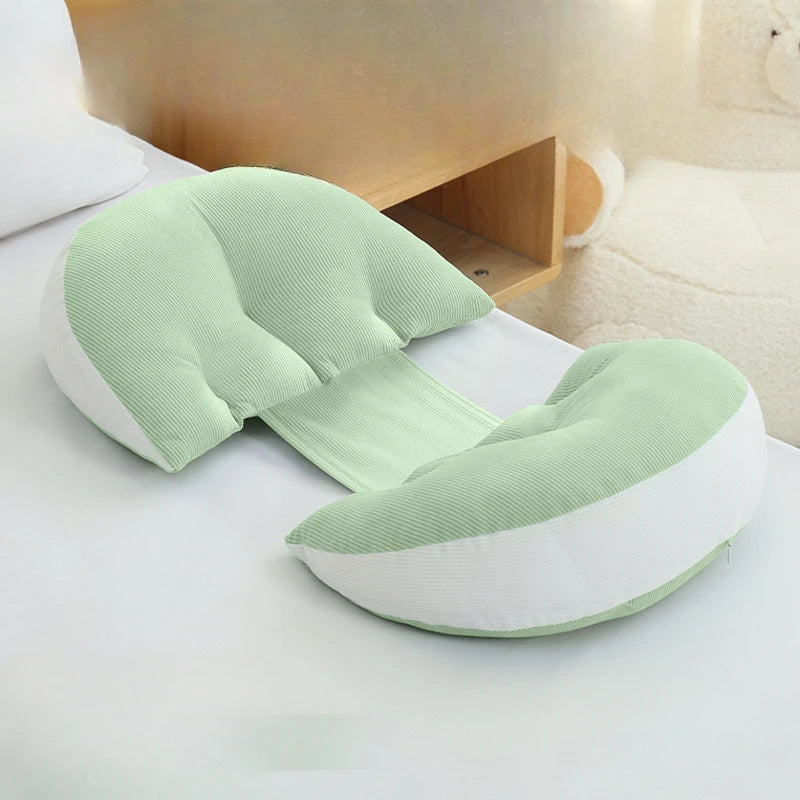 SUENTA U-Shaped Pregnancy Pillow for Side Sleeping - Ergonomic Full Body Maternity Cushion for Abdominal Support, Waist & Back Pain Relief Green