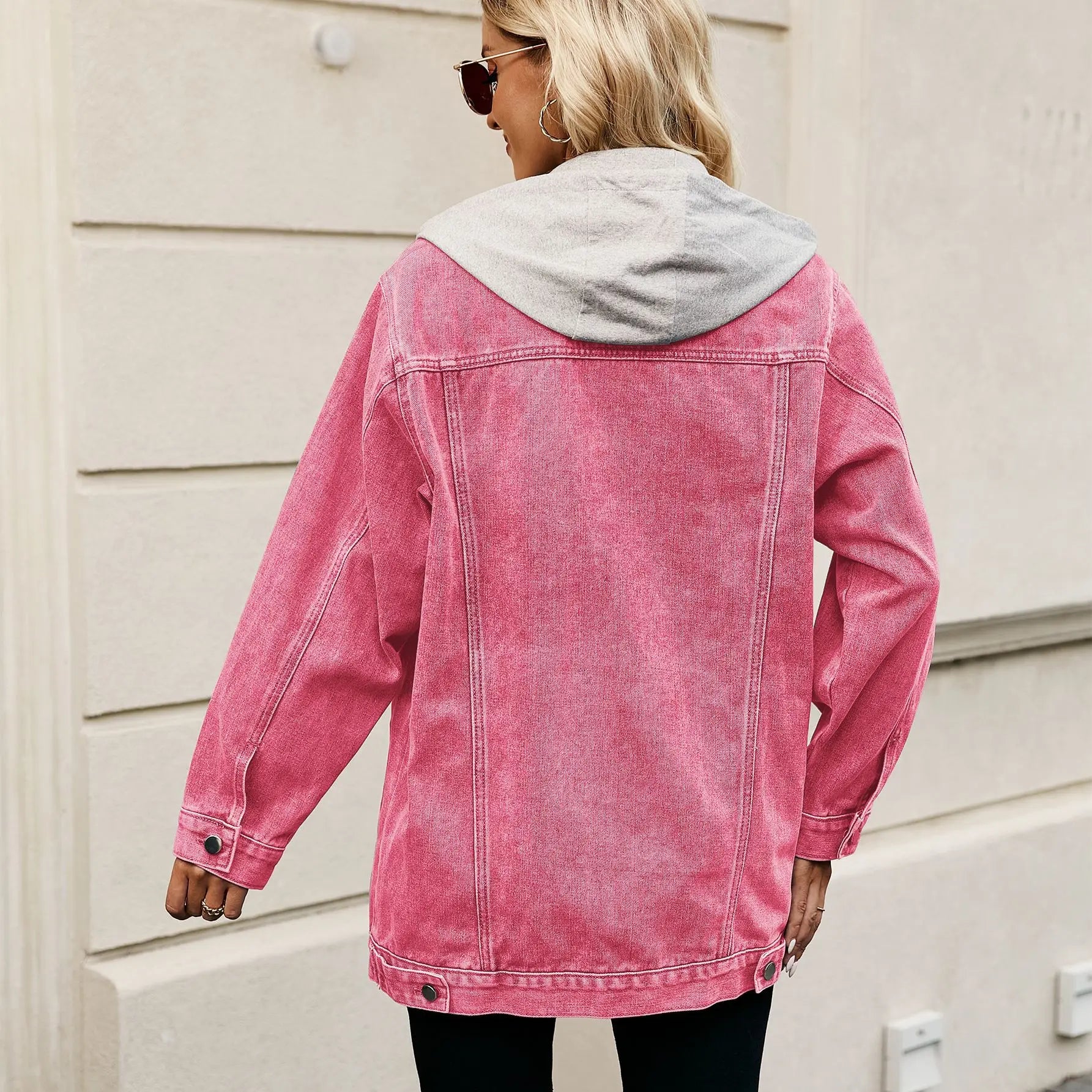 SUENTA Damen Jeansjacke – Denim Jacke mit Knopfverschluss Party Rosa MIT KAPUZE
