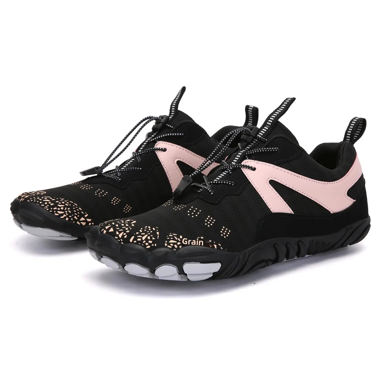 SUENTA Unisex Flache Barfußschuhe Wasserdichte Fünfzehige Aufbau Schwarz Rosa