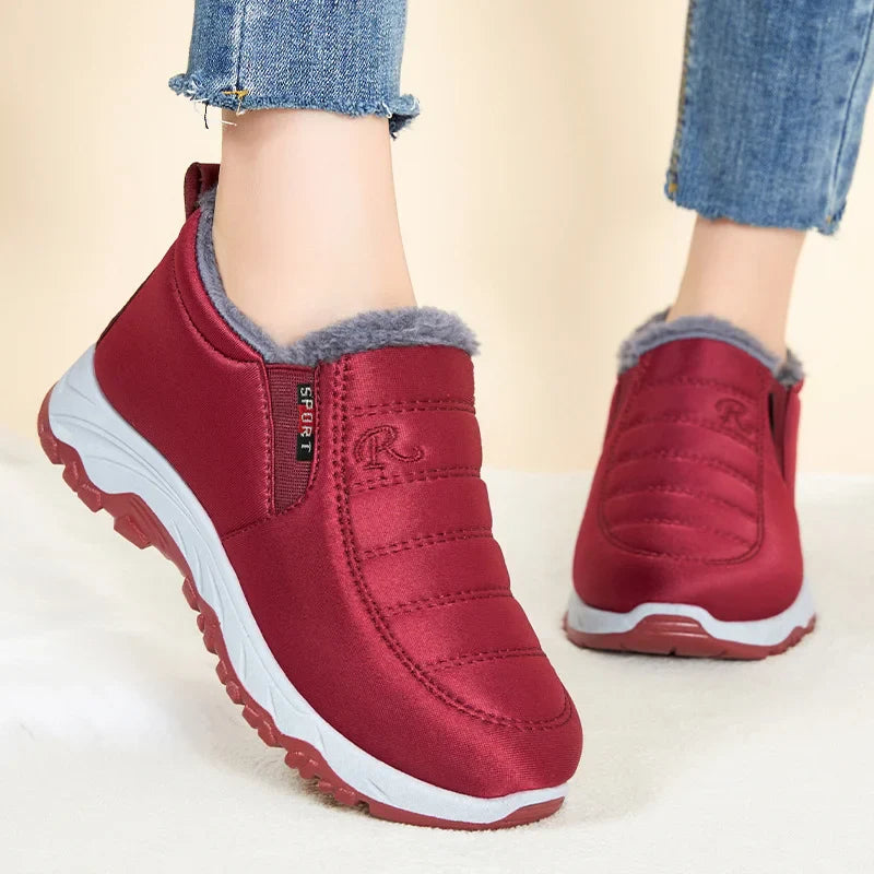 SUENTA Modische Schlupf-Winterstiefel für Damen | Mit Reißverschluss - Winterstiefel Rot