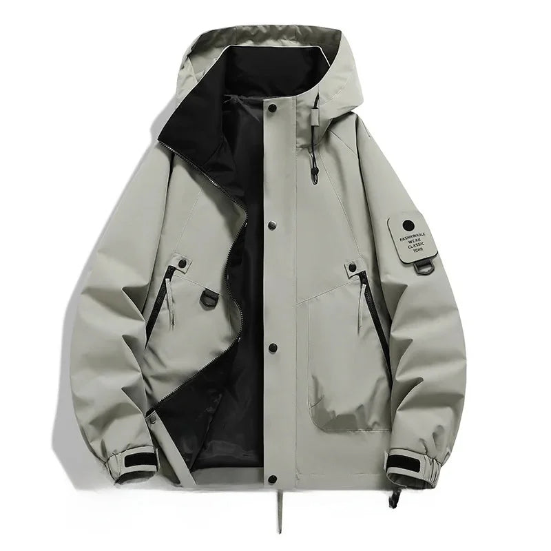 SUENTA Unisex Kapuze Skijacke Mit Langarm Lockere Schnitt Paare Hellgrau