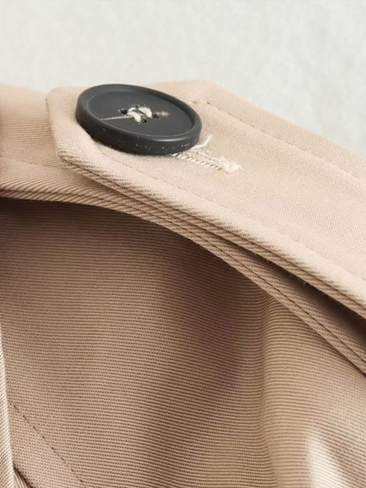 SUENTA Damen Kurzer Beigefarbener Trenchcoat Zweireihiges Design