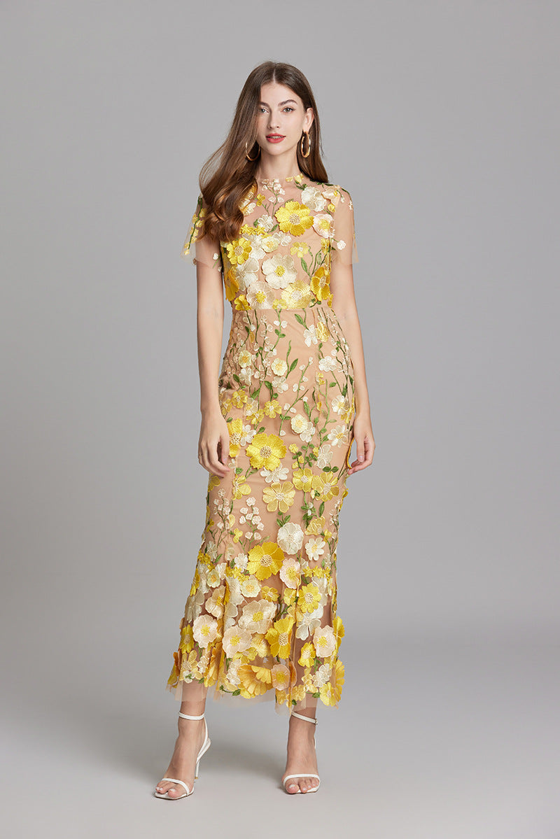 SUENTA Damen Maxi Kleid – Elegantes Ärmelloses Besticktes Kleid