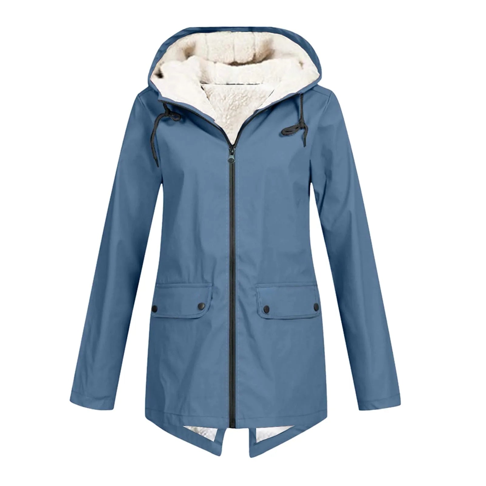 SUENTA Damen Winter Wasserdichter Trenchcoat Mit Kapuze Taschen Blau