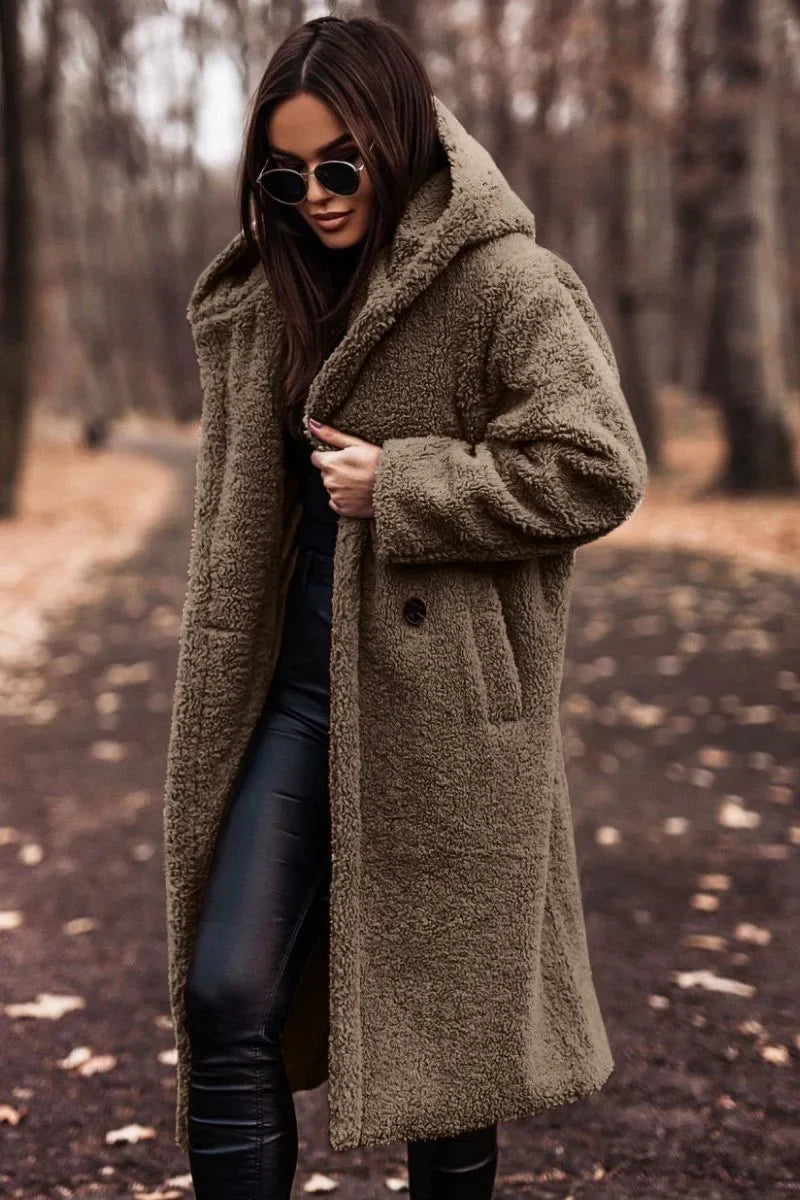 SUENTA Damen Winter Mantel Kapuze Weich Langer Mantel Silhouette - Winterjacke Damen Khaki