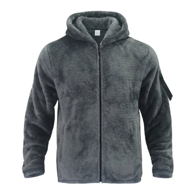 SUENTA Herren Kapuze Fleece Jacke Reißverschluss Taschen Winter Dunkelgrau