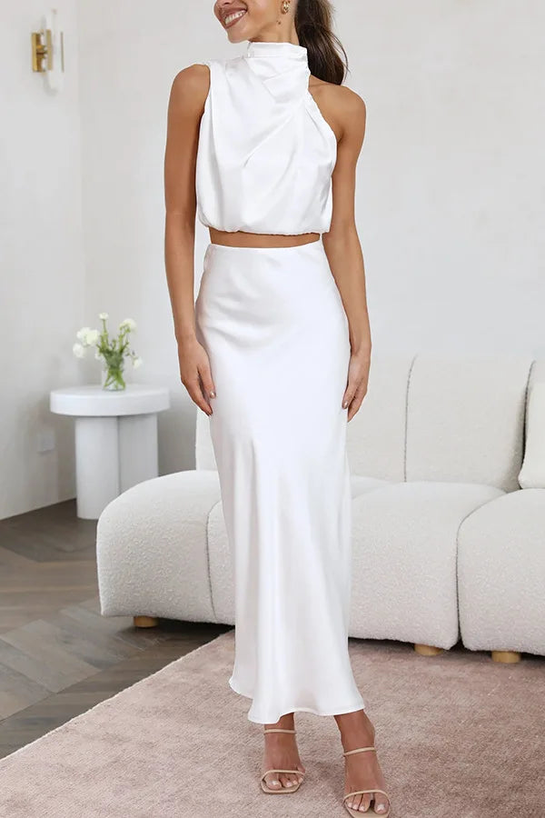 SUENTA Damen Zweiteiler Set – Elegantes Modisches Outfit für Besondere Anlässe Weiß