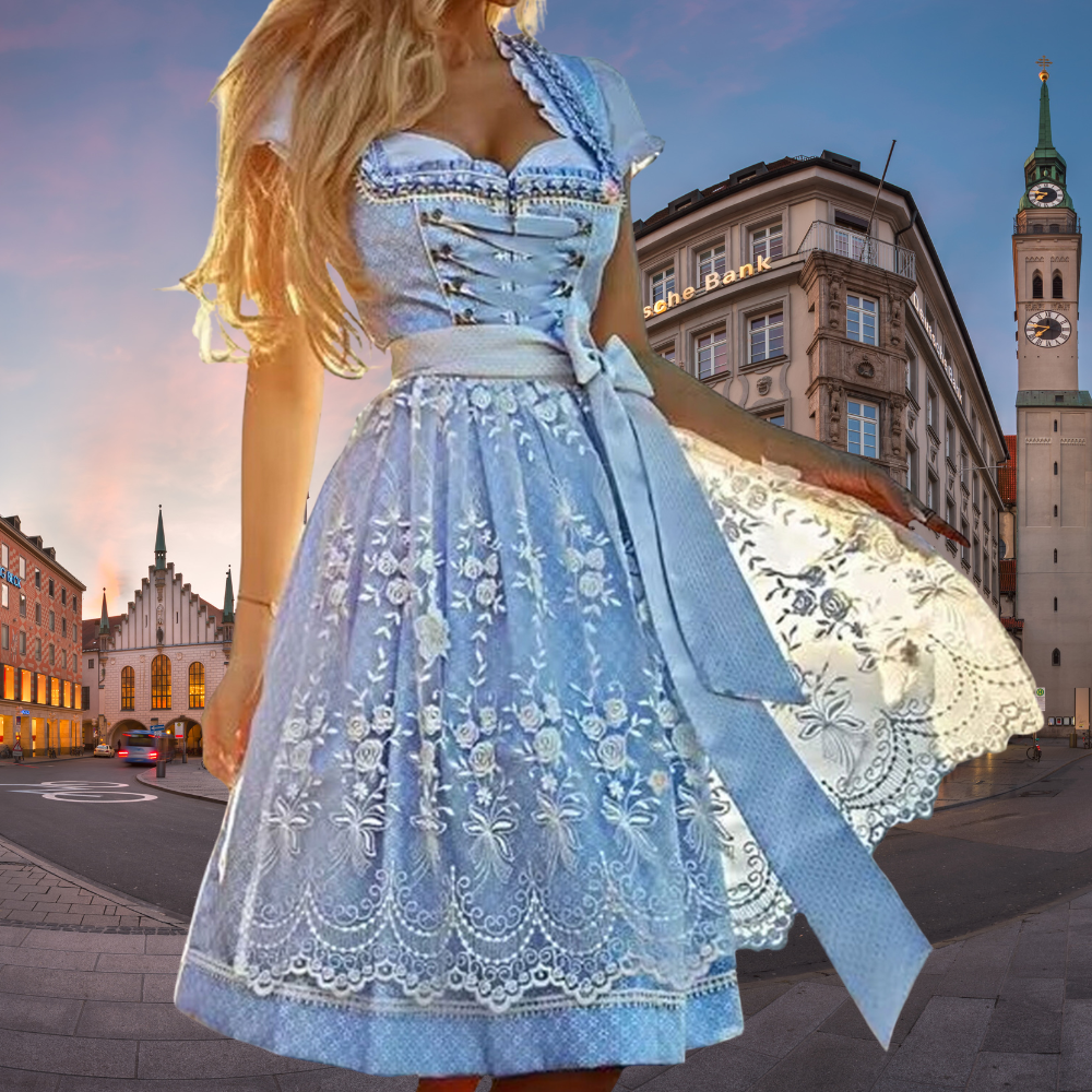 SUENTA Múse Damen Dirndl-Set - Traditionell mit Schürze für das Oktoberfest Dunkelblau