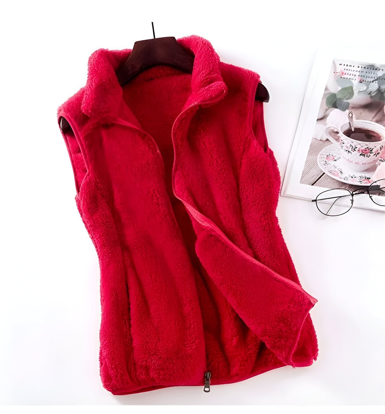 SUENTA Frauen Polar Fleece-Winterweste Ärmellose Weste Warm Rot