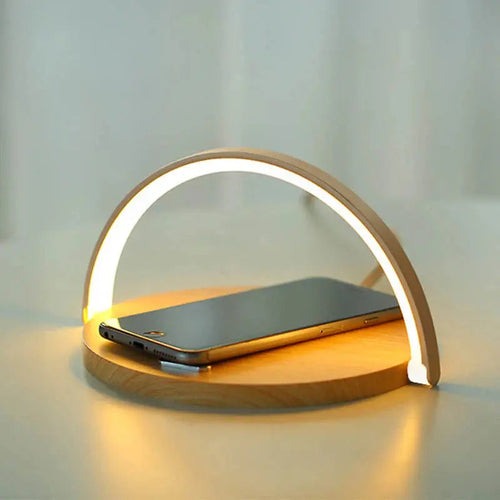 SUENTA 10 W Tischlampe Mit Kabellosem Ladegerät Für Zuhause Holzfarbe