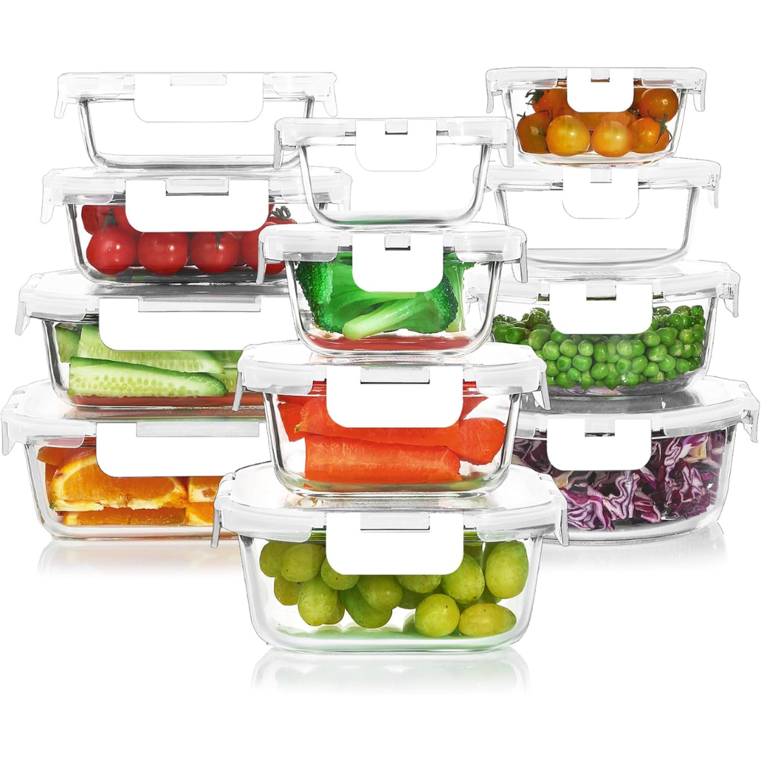 SUENTA 24 Teiliges Luftdichtes Glas Vorratsdosen Set Für Küche Weiß
