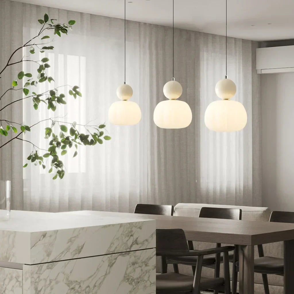 SUENTA Art Deco Pendelleuchte Glas Modern Für Wohnzimmer Ideal Drei Köpfe Beige