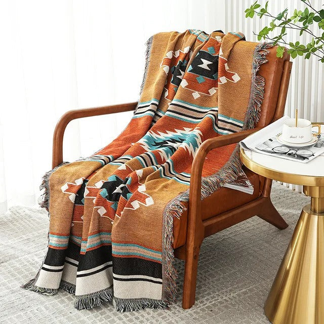 SUENTA Atmungsaktive Wurfdecke aus Jacquard mit Fransen – Bunt und Langlebig 1
