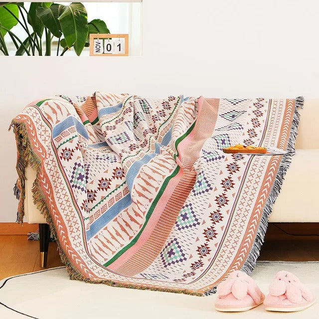 SUENTA Atmungsaktive Wurfdecke aus Jacquard mit Fransen – Bunt und Langlebig 10