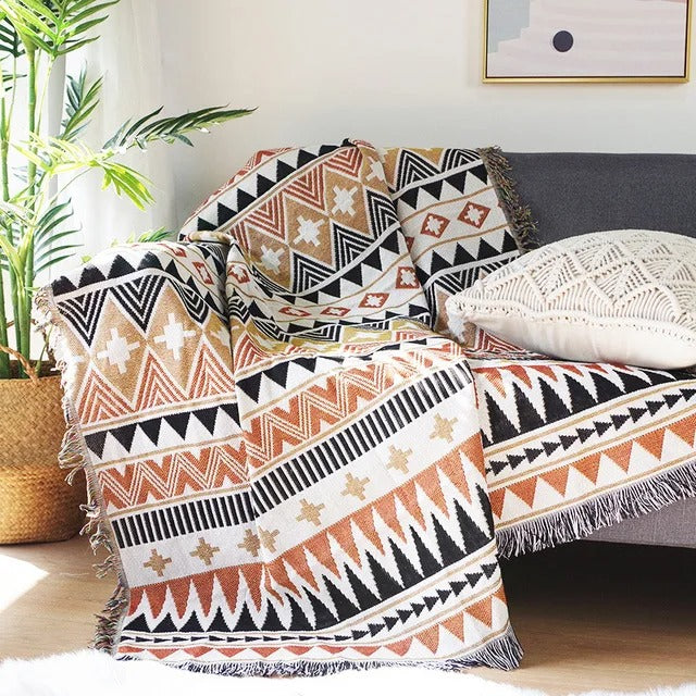SUENTA Atmungsaktive Wurfdecke aus Jacquard mit Fransen – Bunt und Langlebig 8