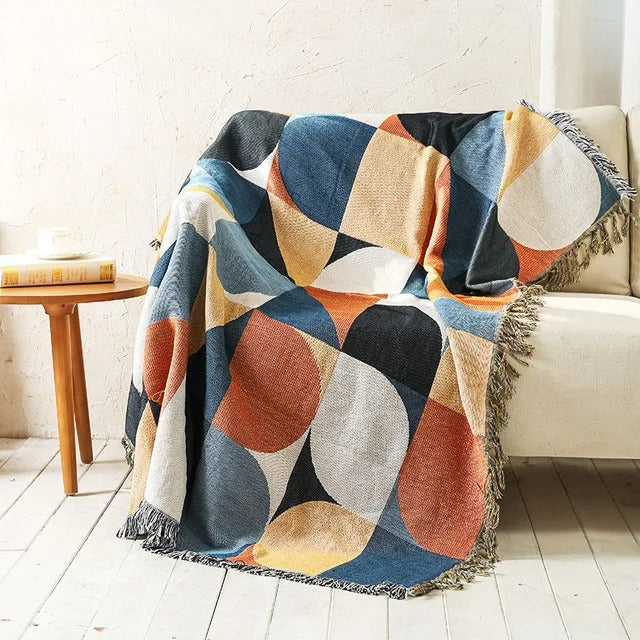 SUENTA Atmungsaktive Wurfdecke aus Jacquard mit Fransen – Bunt und Langlebig 13
