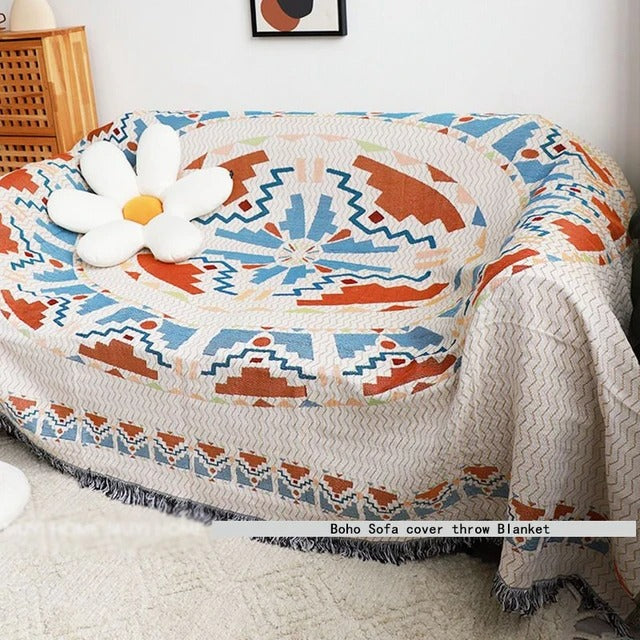 SUENTA Atmungsaktive Wurfdecke aus Jacquard mit Fransen – Bunt und Langlebig 7