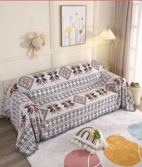 SUENTA Atmungsaktive Wurfdecke aus Jacquard mit Fransen – Bunt und Langlebig 6