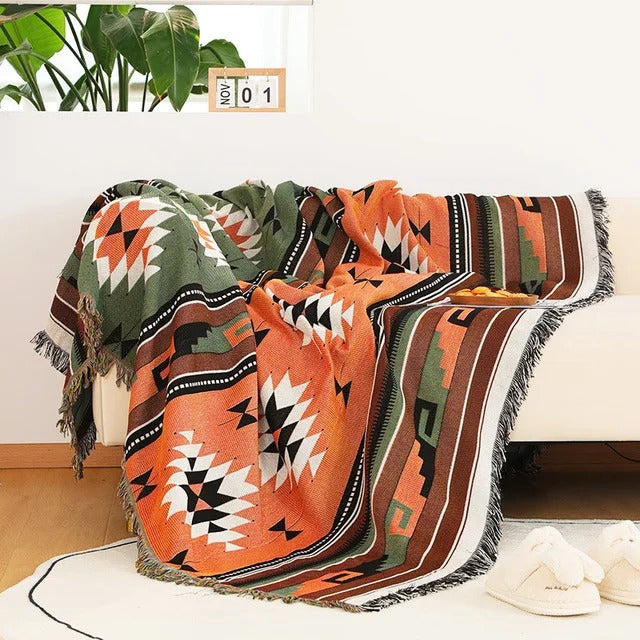 SUENTA Atmungsaktive Wurfdecke aus Jacquard mit Fransen – Bunt und Langlebig 9