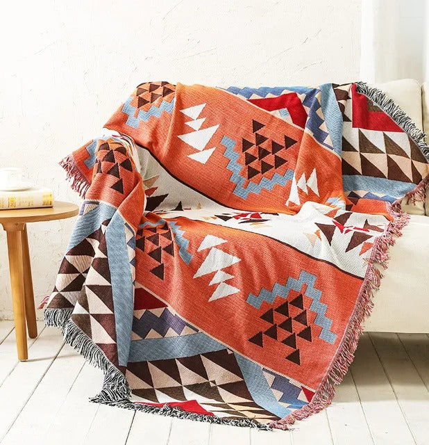 SUENTA Atmungsaktive Wurfdecke aus Jacquard mit Fransen – Bunt und Langlebig 5