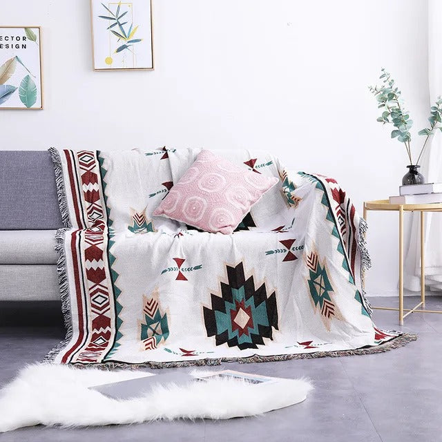 SUENTA Atmungsaktive Wurfdecke aus Jacquard mit Fransen – Bunt und Langlebig 2