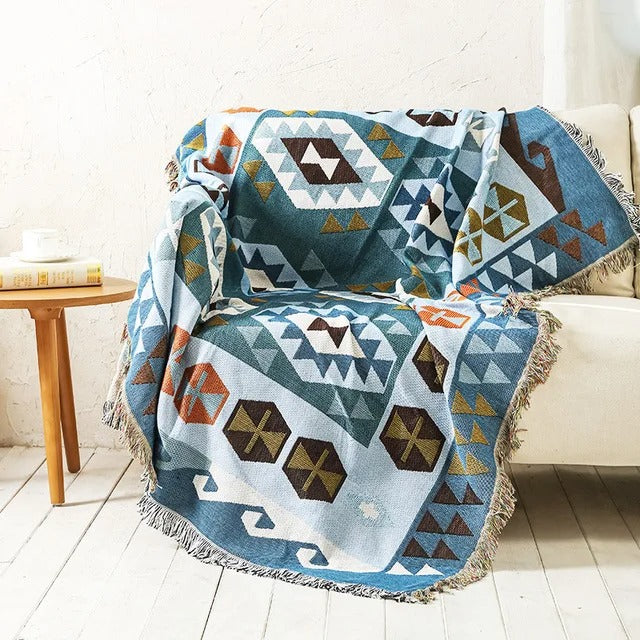 SUENTA Atmungsaktive Wurfdecke aus Jacquard mit Fransen – Bunt und Langlebig 4