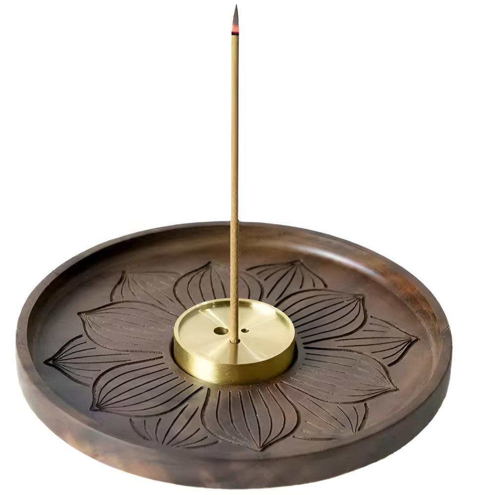 SUENTA Balinesischer Räucherstäbchenhalter aus Holz und Kupfer – Kompakt und Elegant