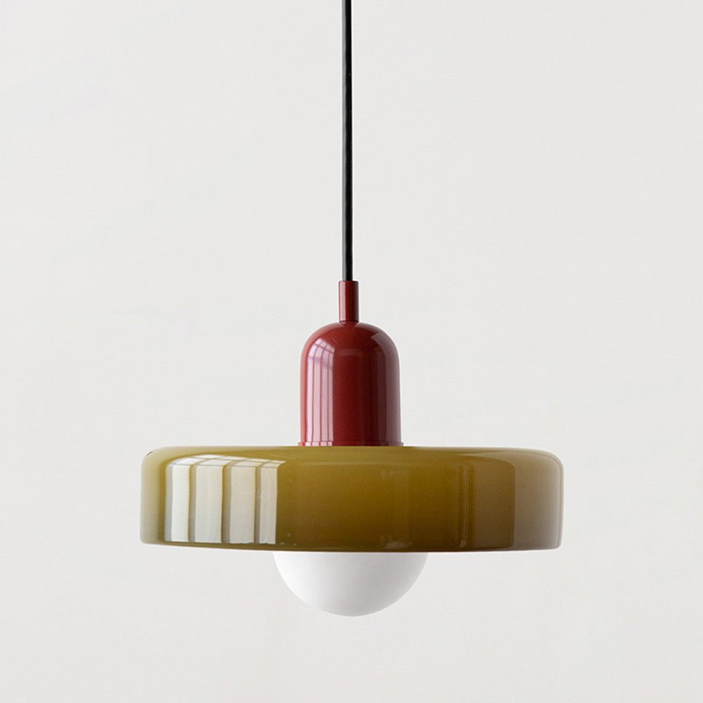 SUENTA Bauhaus Hängeleuchte aus Buntglas für Esstisch – Modernes Design Grün Rot 25 x 18 cm