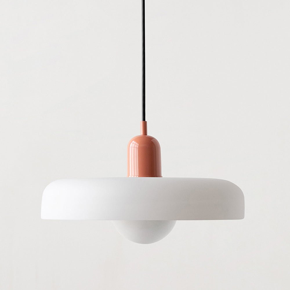 SUENTA Bauhaus Hängeleuchte aus Buntglas für Esstisch – Modernes Design Weiß Rosa 25 x 18 cm