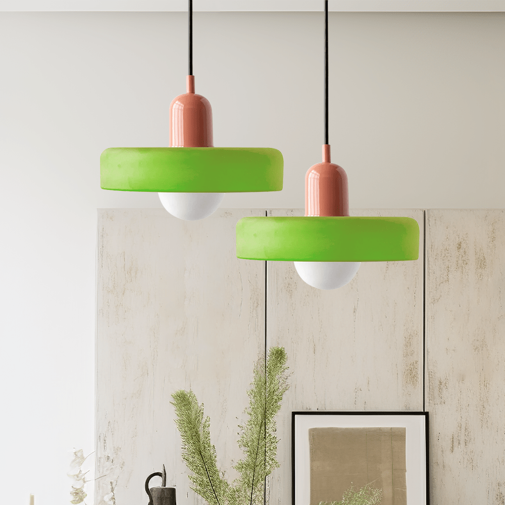 SUENTA Bauhaus Hängeleuchte aus Buntglas für Esstisch – Modernes Design Eisgrün Rosa 25 x 18 cm