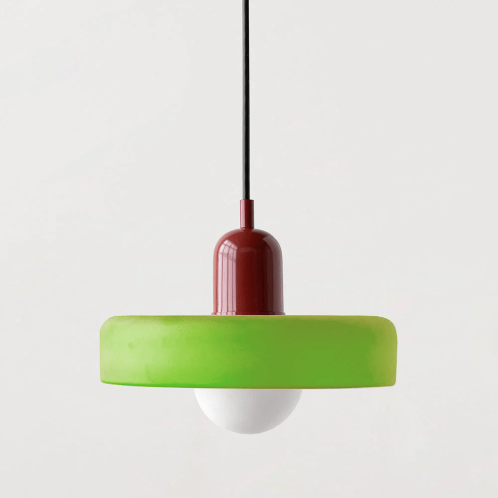 SUENTA Bauhaus Hängeleuchte aus Buntglas für Esstisch – Modernes Design Eisgrün Rot 25 x 18 cm