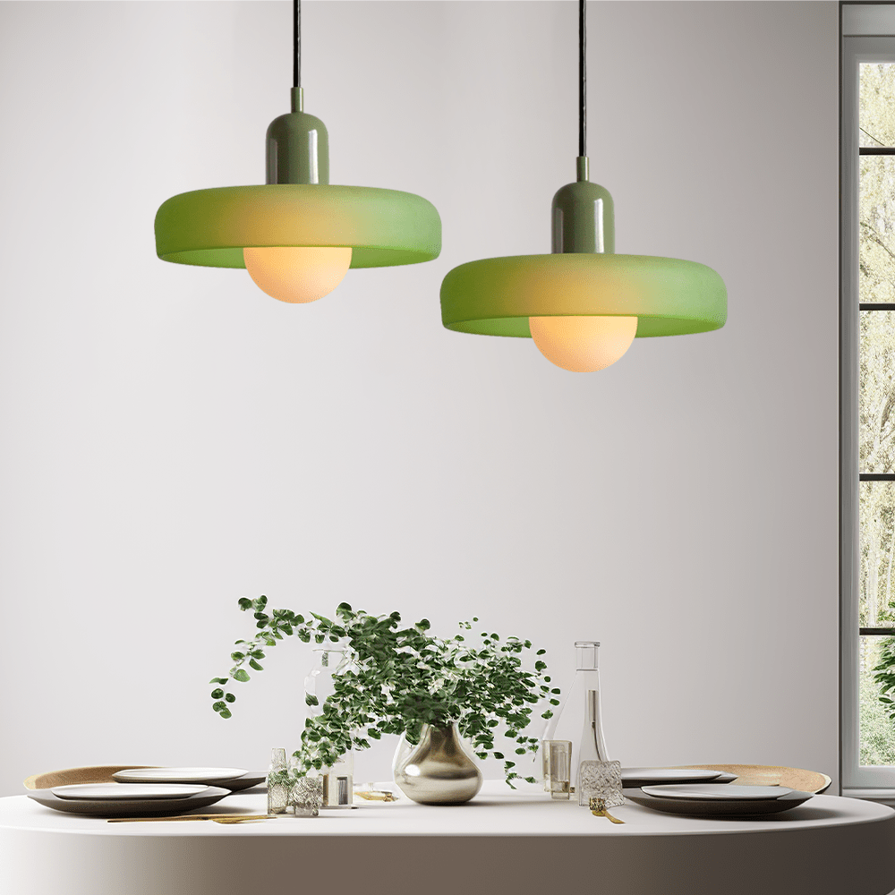 SUENTA Bauhaus Hängeleuchte aus Buntglas für Esstisch – Modernes Design Eisgrün Grün 25 x 18 cm