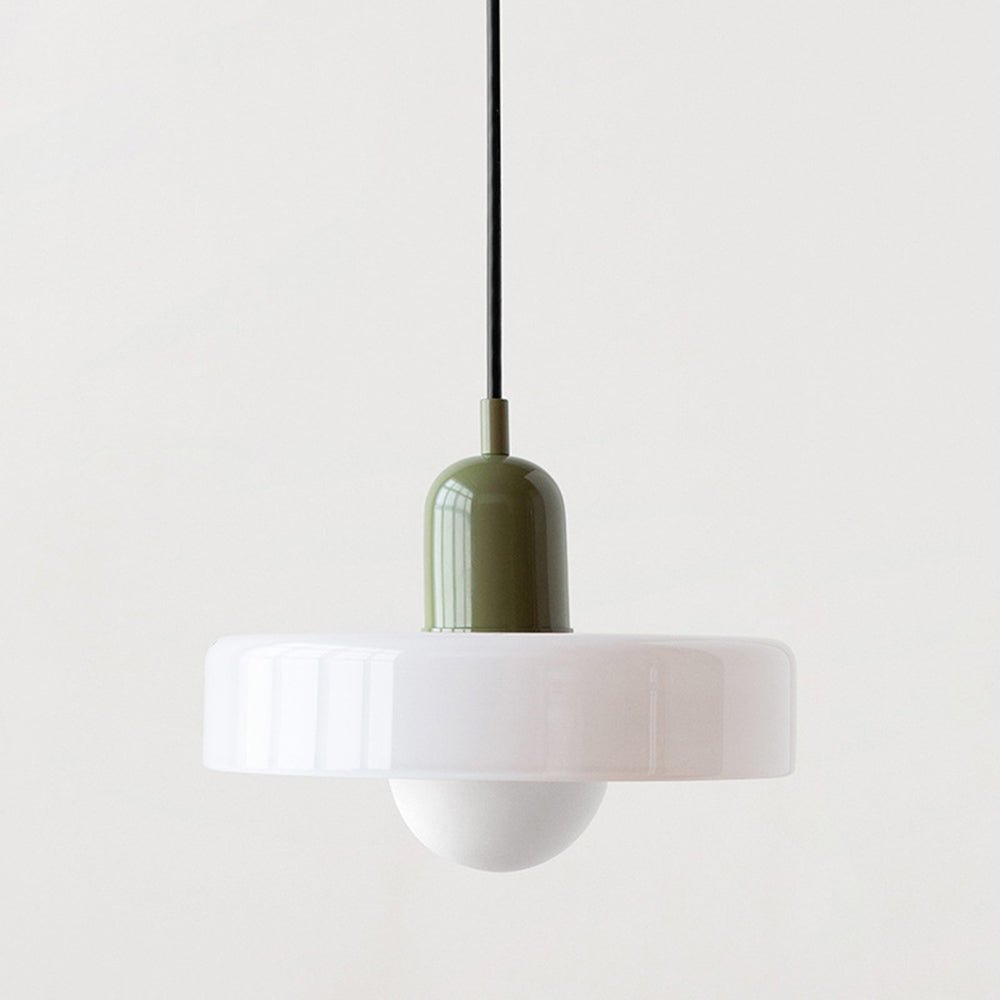SUENTA Bauhaus Hängeleuchte aus Buntglas für Esstisch – Modernes Design Weiß Grün 25 x 18 cm