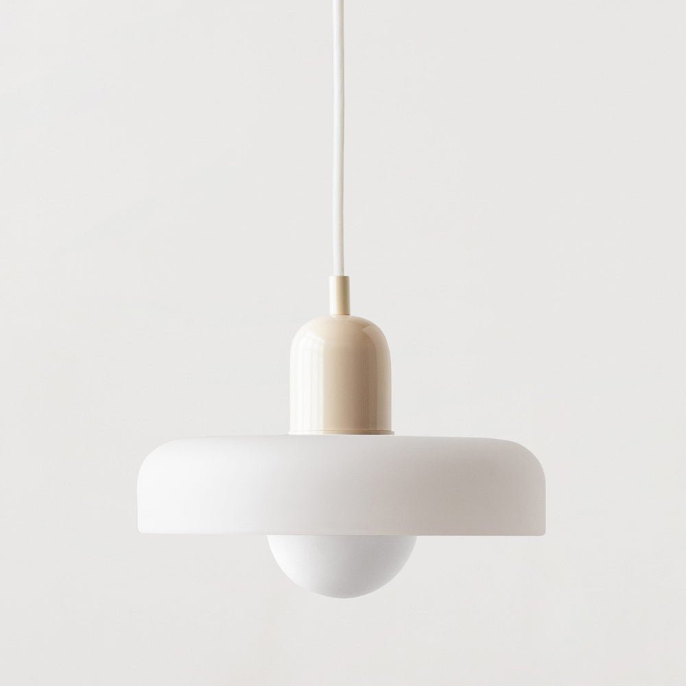 SUENTA Bauhaus Hängeleuchte aus Buntglas für Esstisch – Modernes Design Weiß Beige 25 x 18 cm