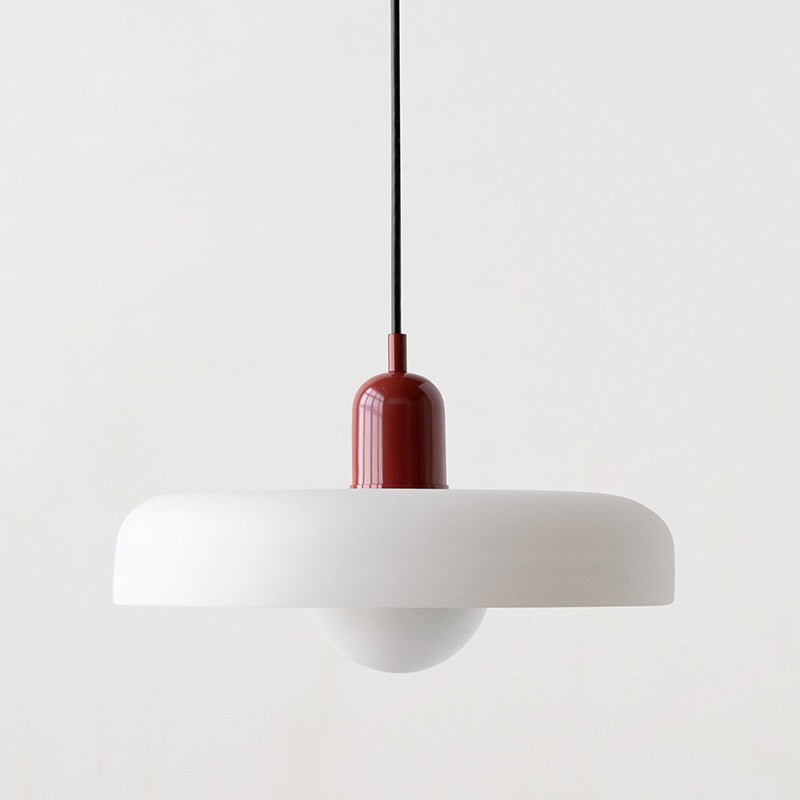 SUENTA Bauhaus Hängeleuchte aus Buntglas für Esstisch – Modernes Design Weiß Rot 25 x 18 cm
