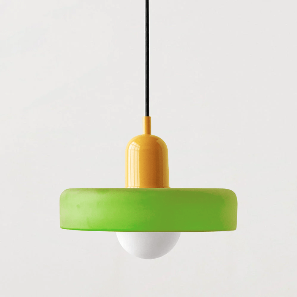 SUENTA Bauhaus Hängeleuchte aus Buntglas für Esstisch – Modernes Design Eisgrün Gelb 25 x 18 cm