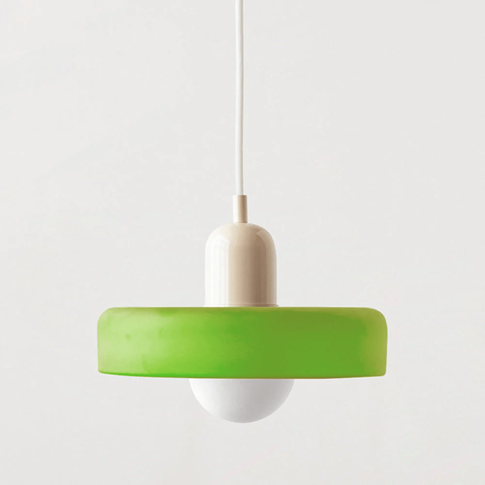 SUENTA Bauhaus Hängeleuchte aus Buntglas für Esstisch – Modernes Design Eisgrün Beige 25 x 18 cm
