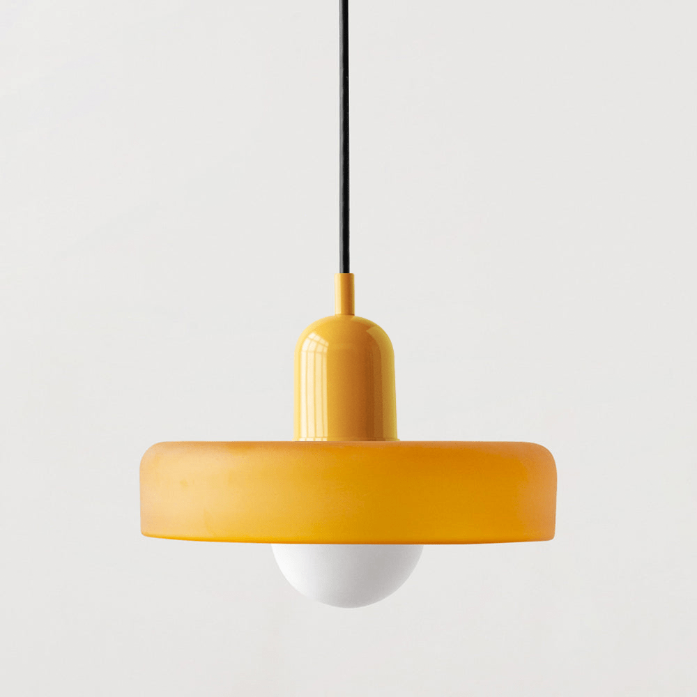 SUENTA Bauhaus Hängeleuchte aus Buntglas für Esstisch – Modernes Design Eisgelb Gelb 25 x 18 cm