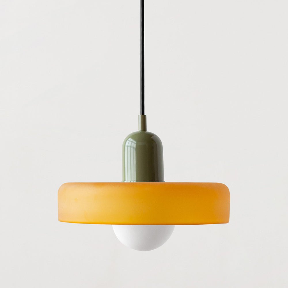 SUENTA Bauhaus Hängeleuchte aus Buntglas für Esstisch – Modernes Design Eisgelb Grün 25 x 18 cm